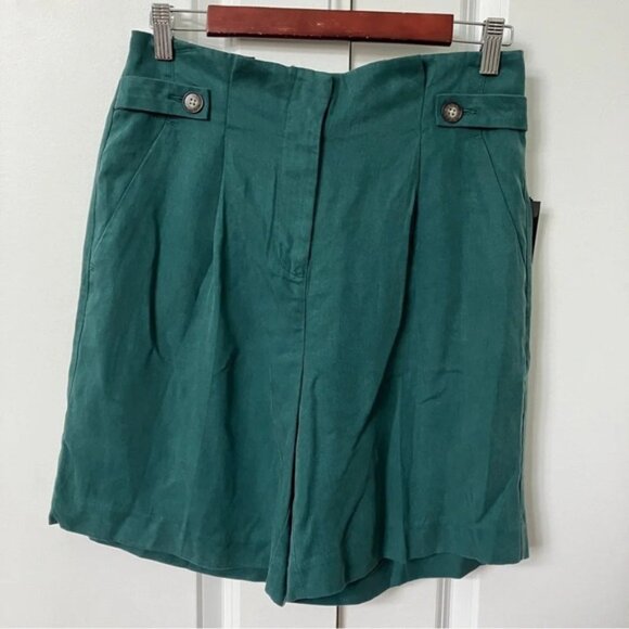 RW CO Green High Rise Tencel Flowy Pleated Front Shorts - Picture 3 of 6
